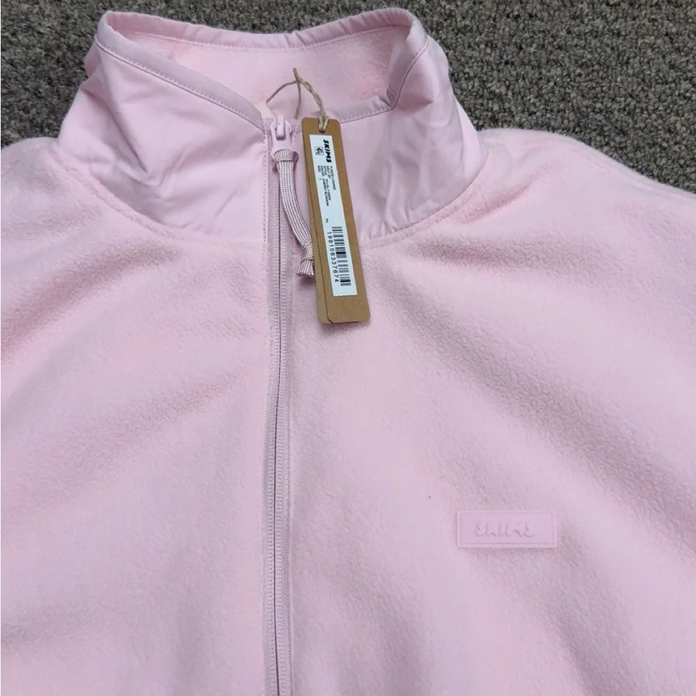SKIMS Pink Cropped Quarter-Zip Fleece Pullover - Picture 2 of 4